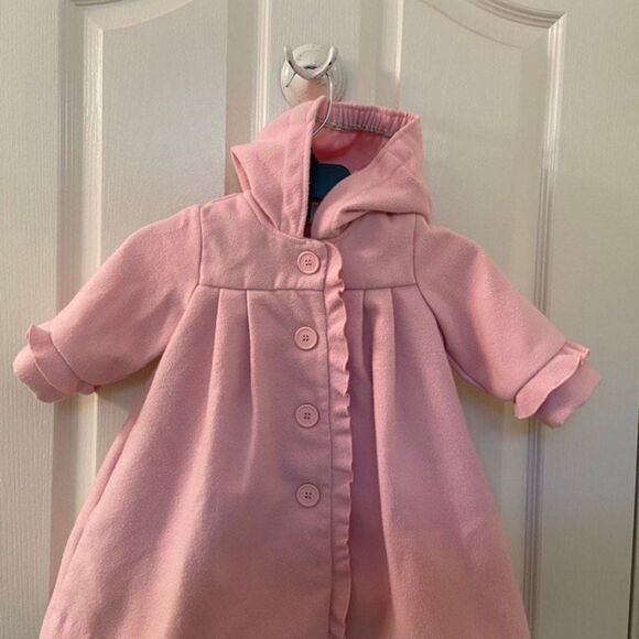 Florence Eiseman Girls Pink Fleece Ruffle Front Hooded Dress Coat Size 12 Months - Picture 3 of 12